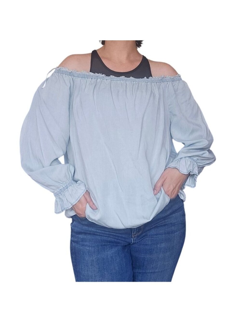 New Cato Pastel Blue Off Shoulder Peasant Blouse Women's Size XL Spring Boho
